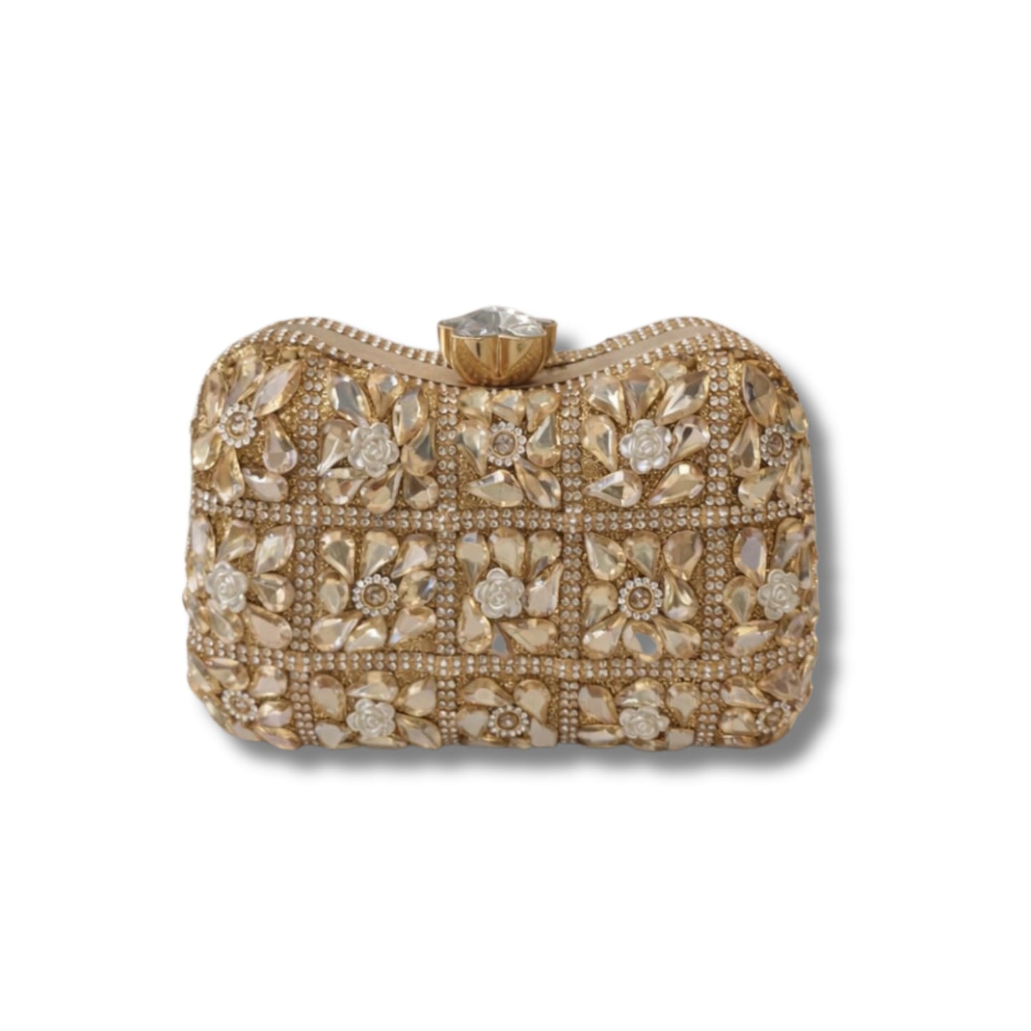 Golden Floral Clutch with Gemstone
