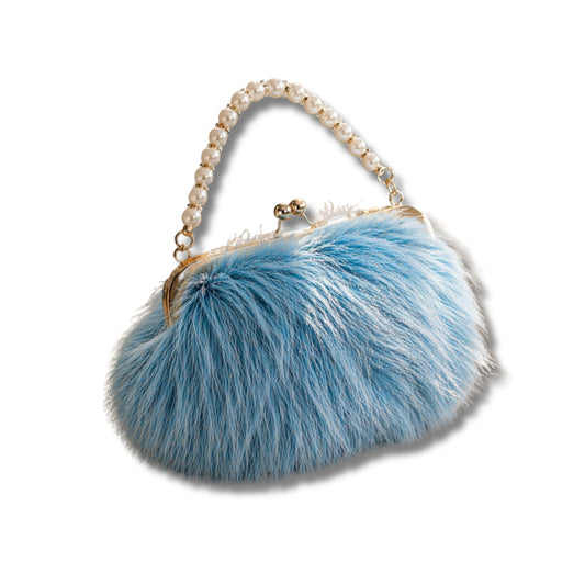 Luxury Faux Fur Pearl Handle Clutch Pouches | Evening Kiss Lock Purses in | Elegant Party Handbags for Women