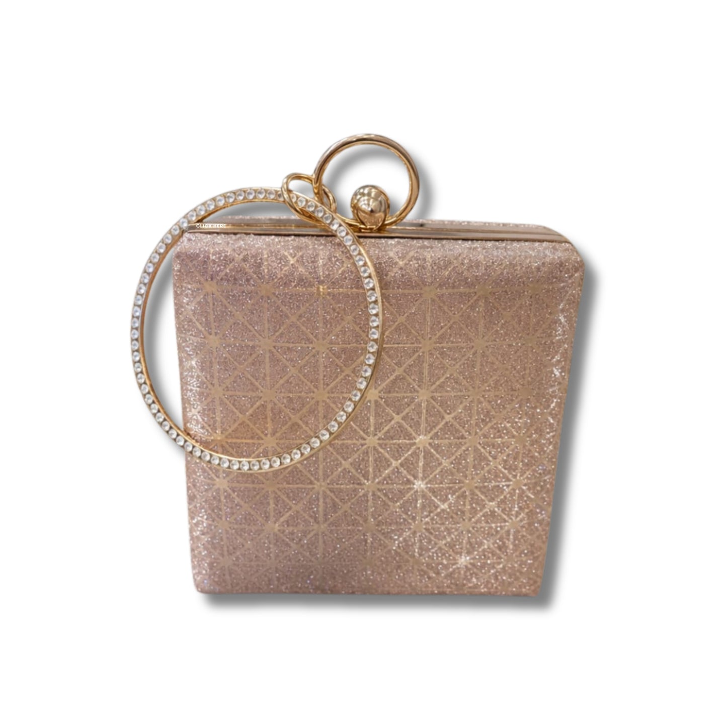 Rhinestone Ring Handle Glitter Box Clutch | Evening Party Purse for Bridal & Wedding