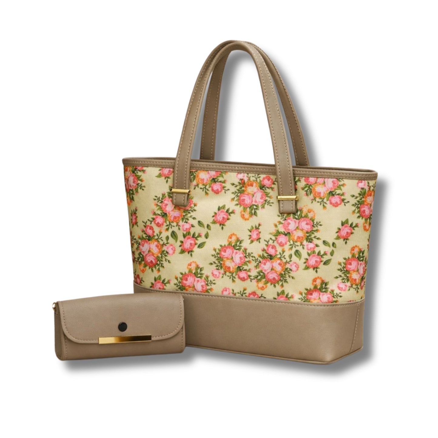 Stylish Tote Bag With Matching Pouch - Geometric & Floral Designs