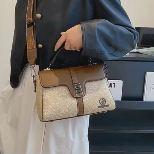 Designer Monogram Satchel Handbag for Women | Top Handle CrossBody Purse with Wide Guitar Strap