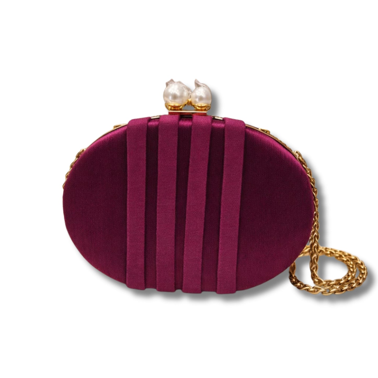 Elegant Velvet Clutch with Pearl Clasp & Gold Chain