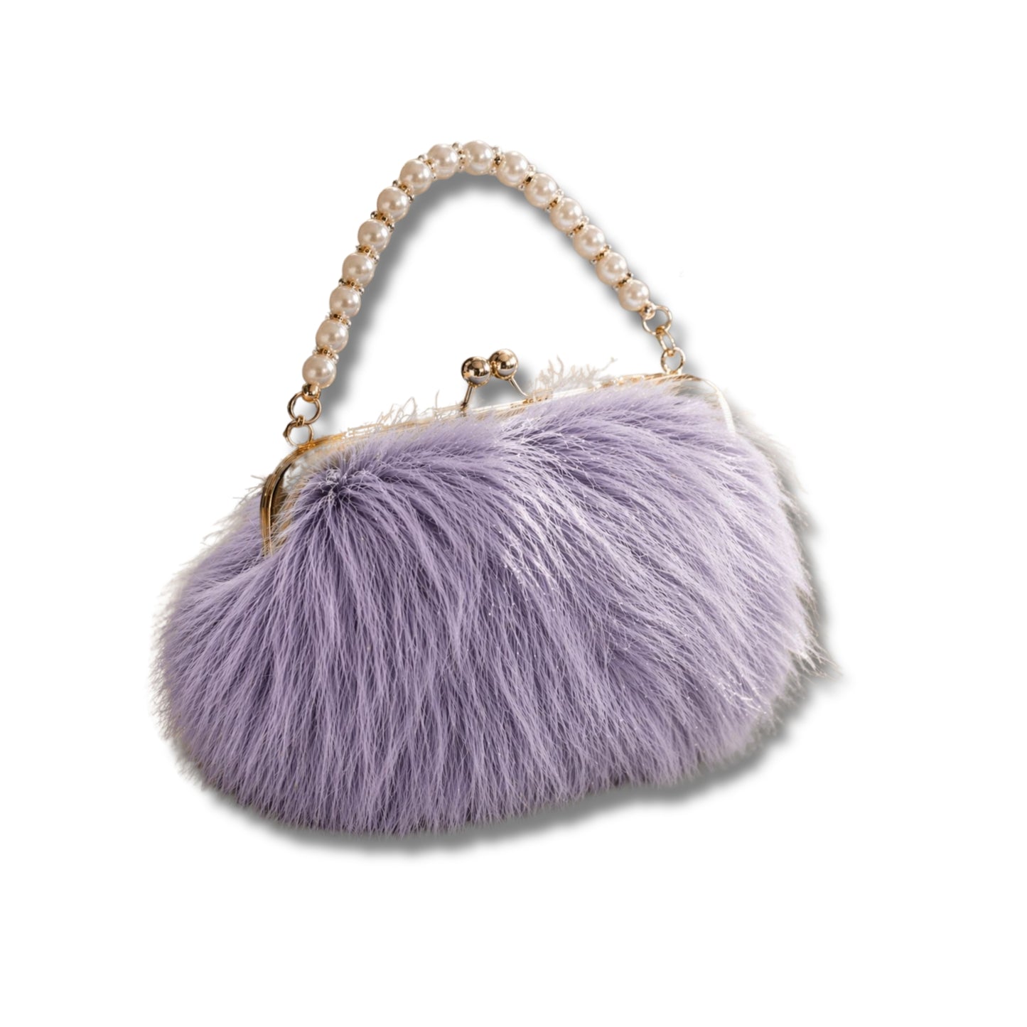 Luxury Faux Fur Pearl Handle Clutch Pouches | Evening Kiss Lock Purses in | Elegant Party Handbags for Women