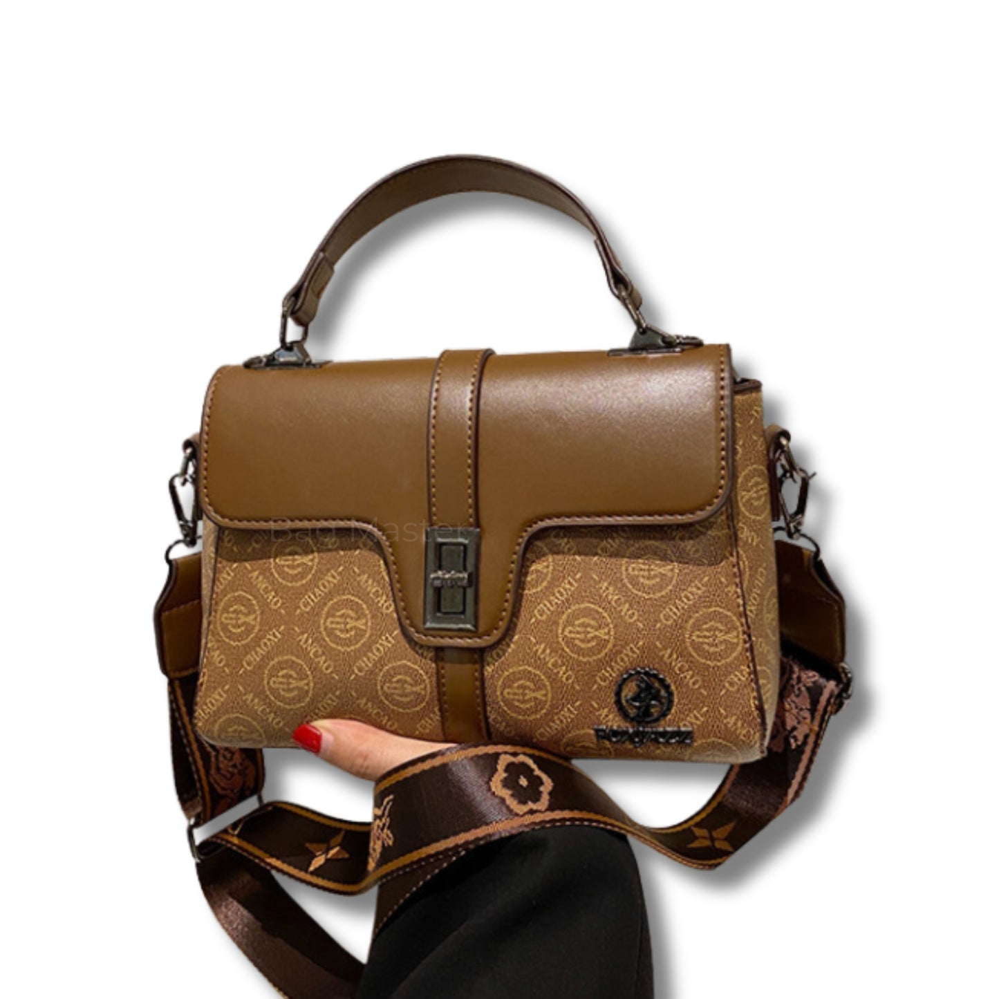 Designer Monogram Satchel Handbag for Women | Top Handle CrossBody Purse with Wide Guitar Strap