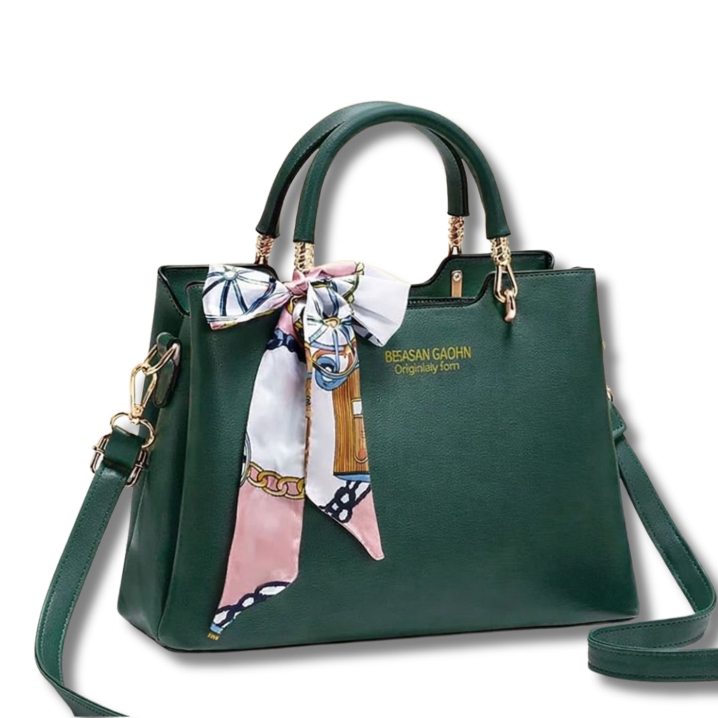 Vesason Longbelt Handbags with Silk Scarf Accents