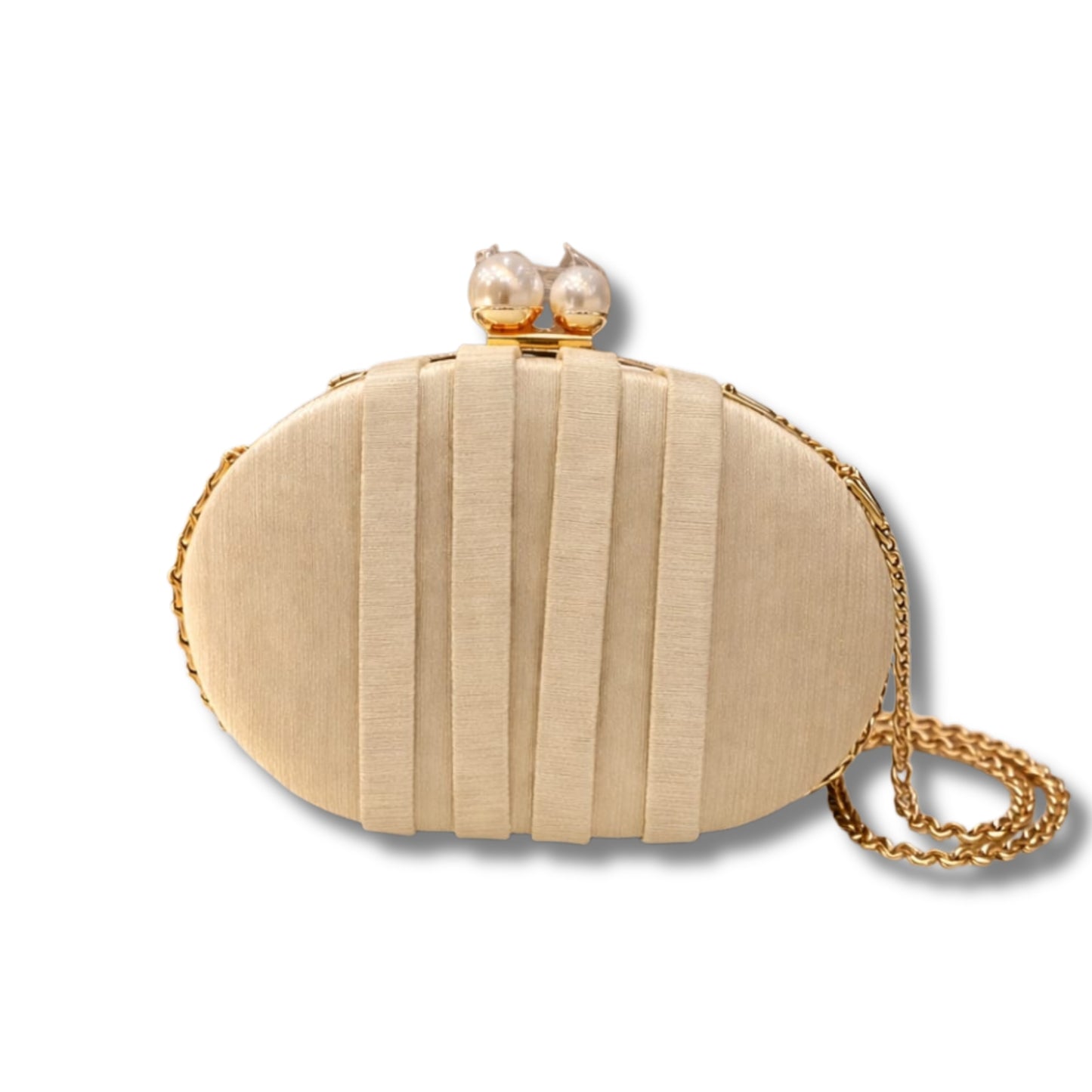 Elegant Velvet Clutch with Pearl Clasp & Gold Chain