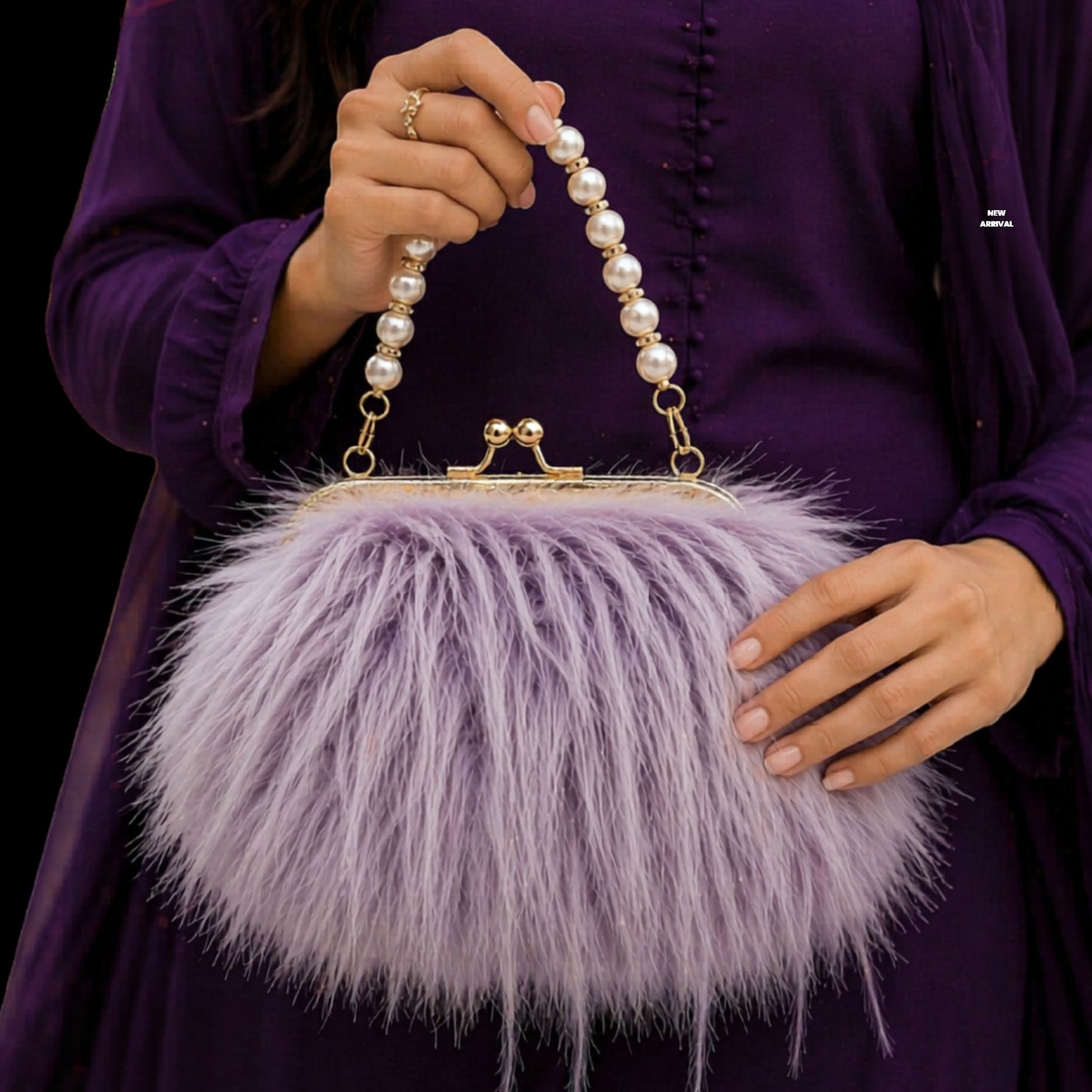 Luxury Faux Fur Pearl Handle Clutch Pouches | Evening Kiss Lock Purses in | Elegant Party Handbags for Women
