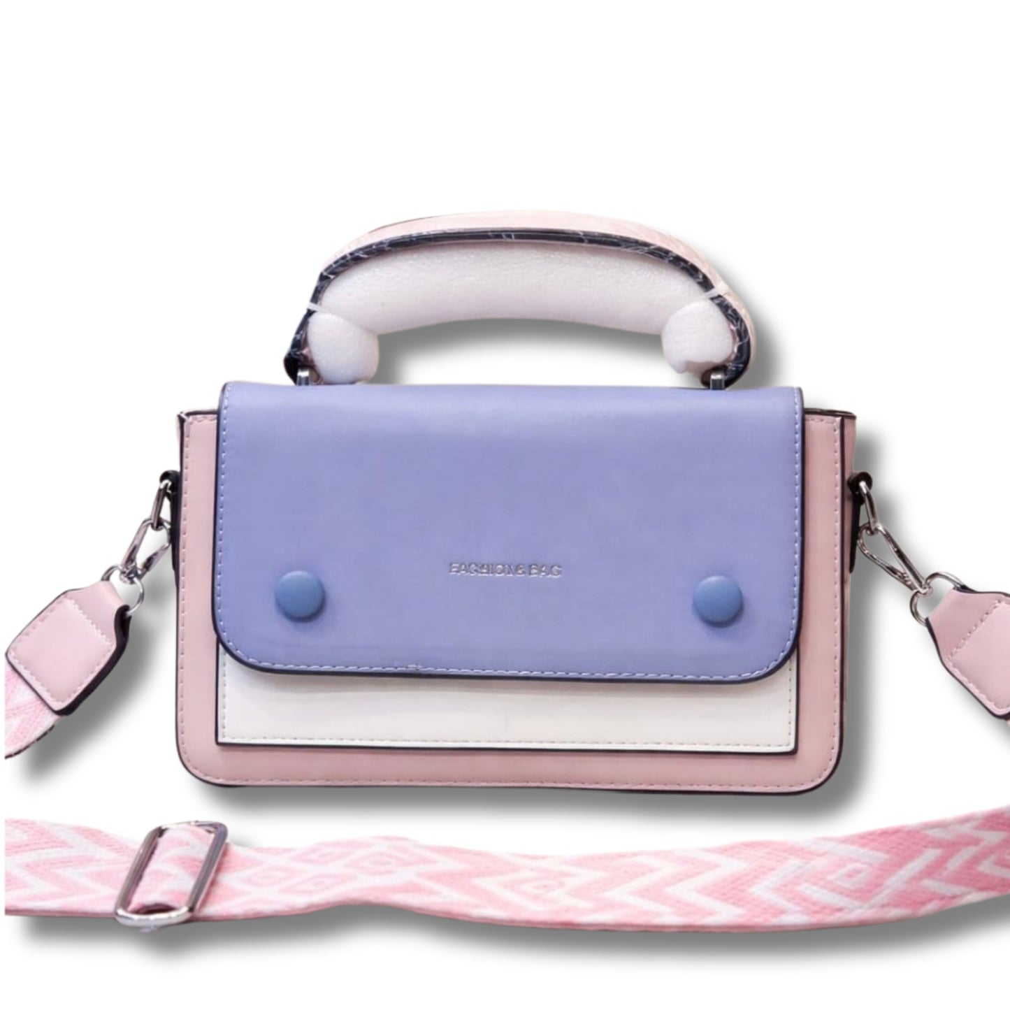 Trendy Color Block Satchel Bags for Women | Top Handle Crossbody Purse with Wide Aztec Strap