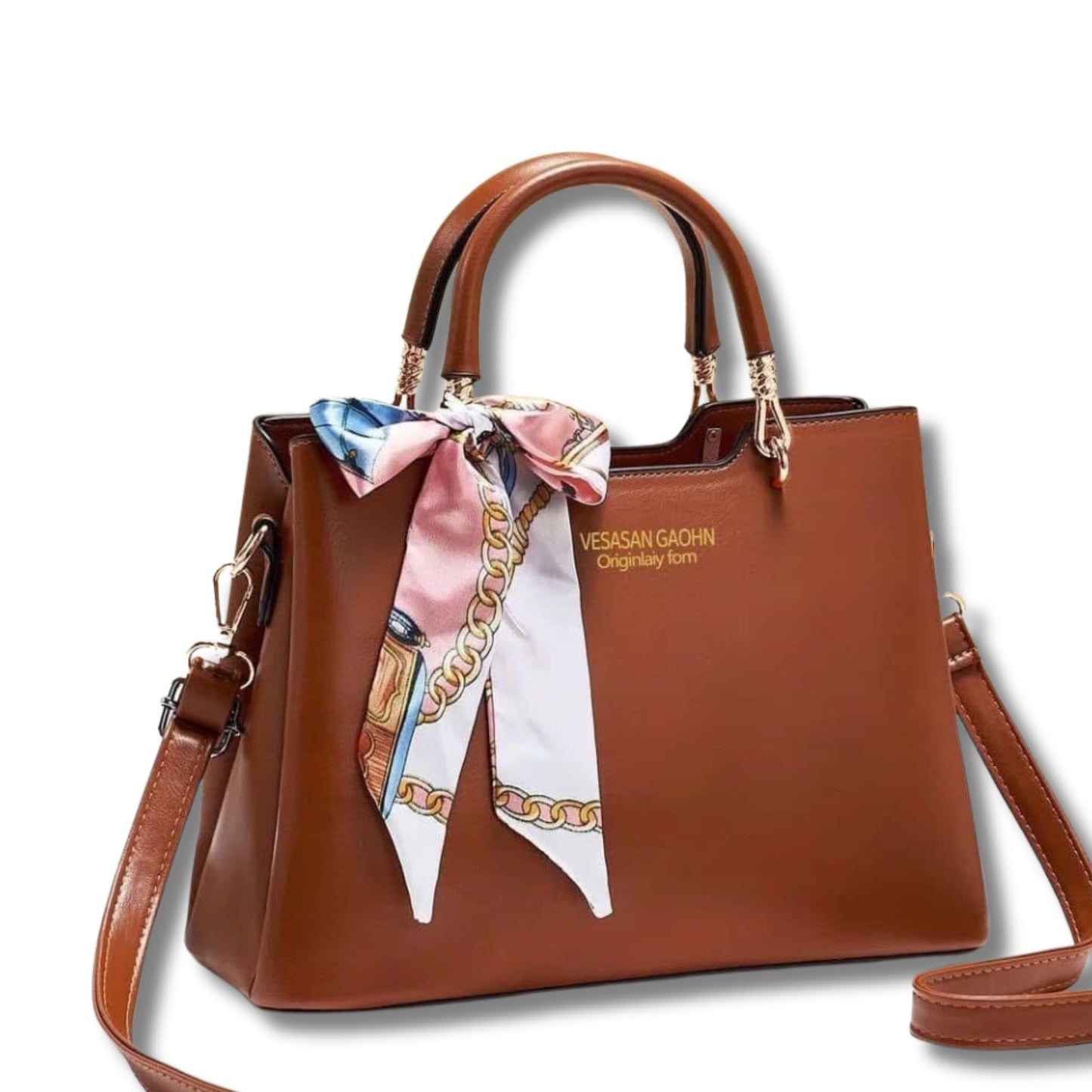 Vesason Longbelt Handbags with Silk Scarf Accents