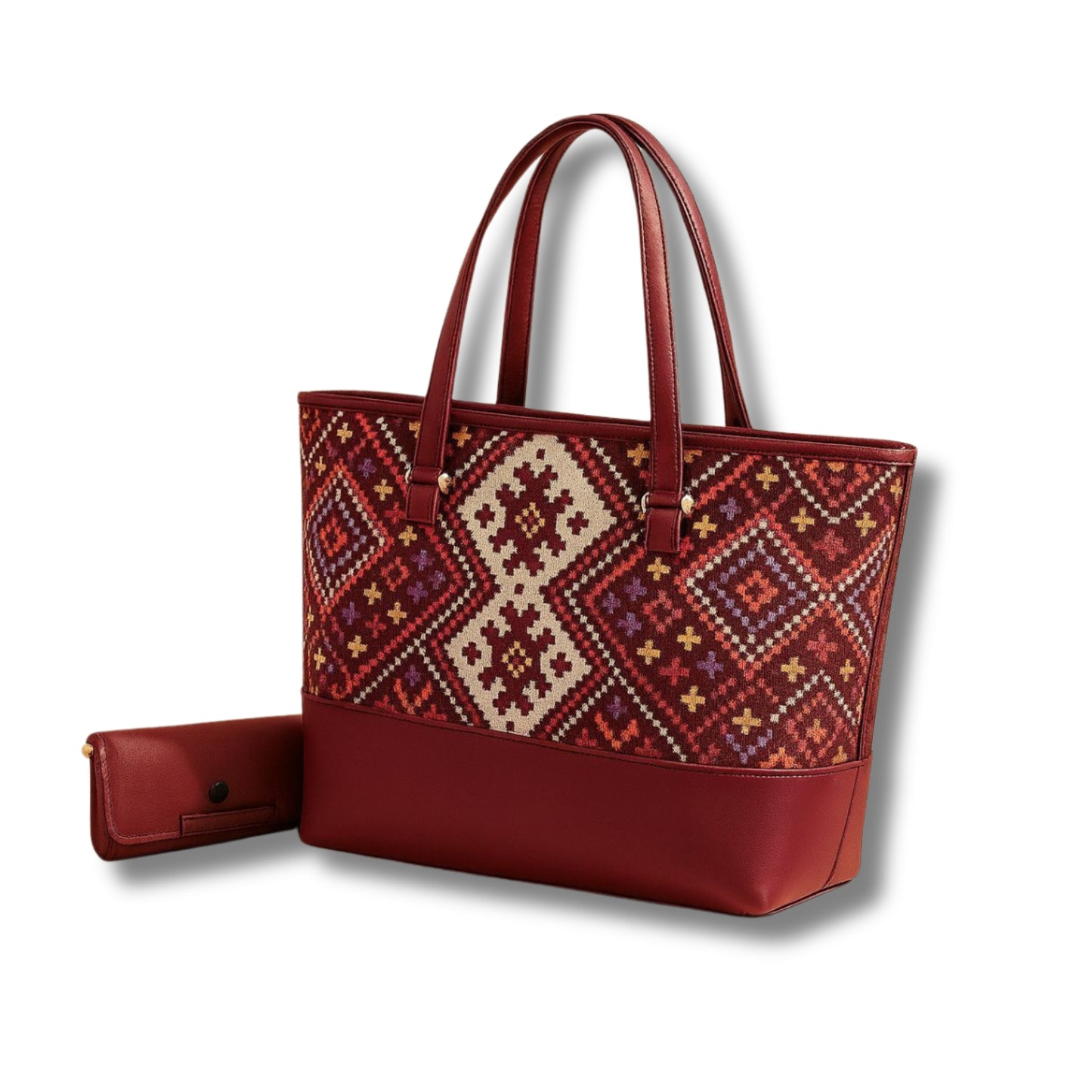 Stylish Tote Bag With Matching Pouch - Geometric & Floral Designs
