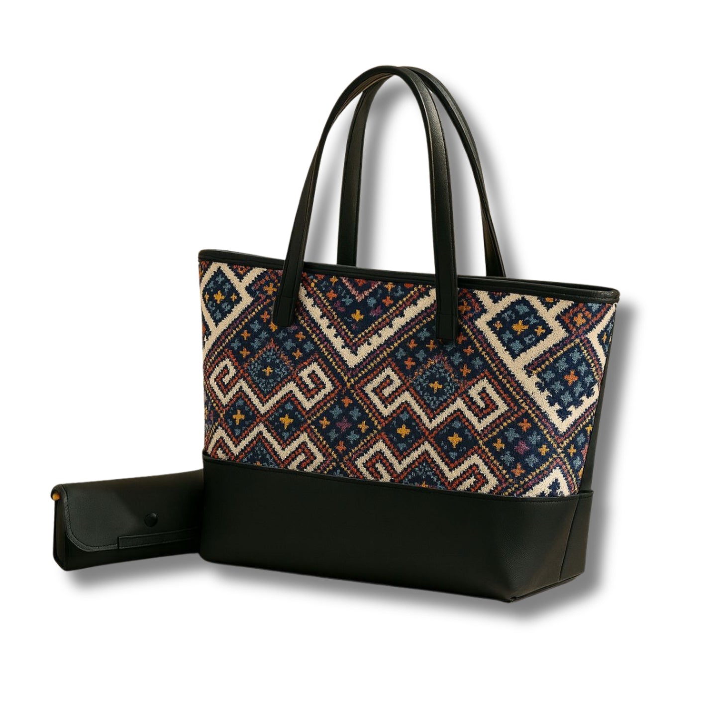 Stylish Tote Bag With Matching Pouch - Geometric & Floral Designs