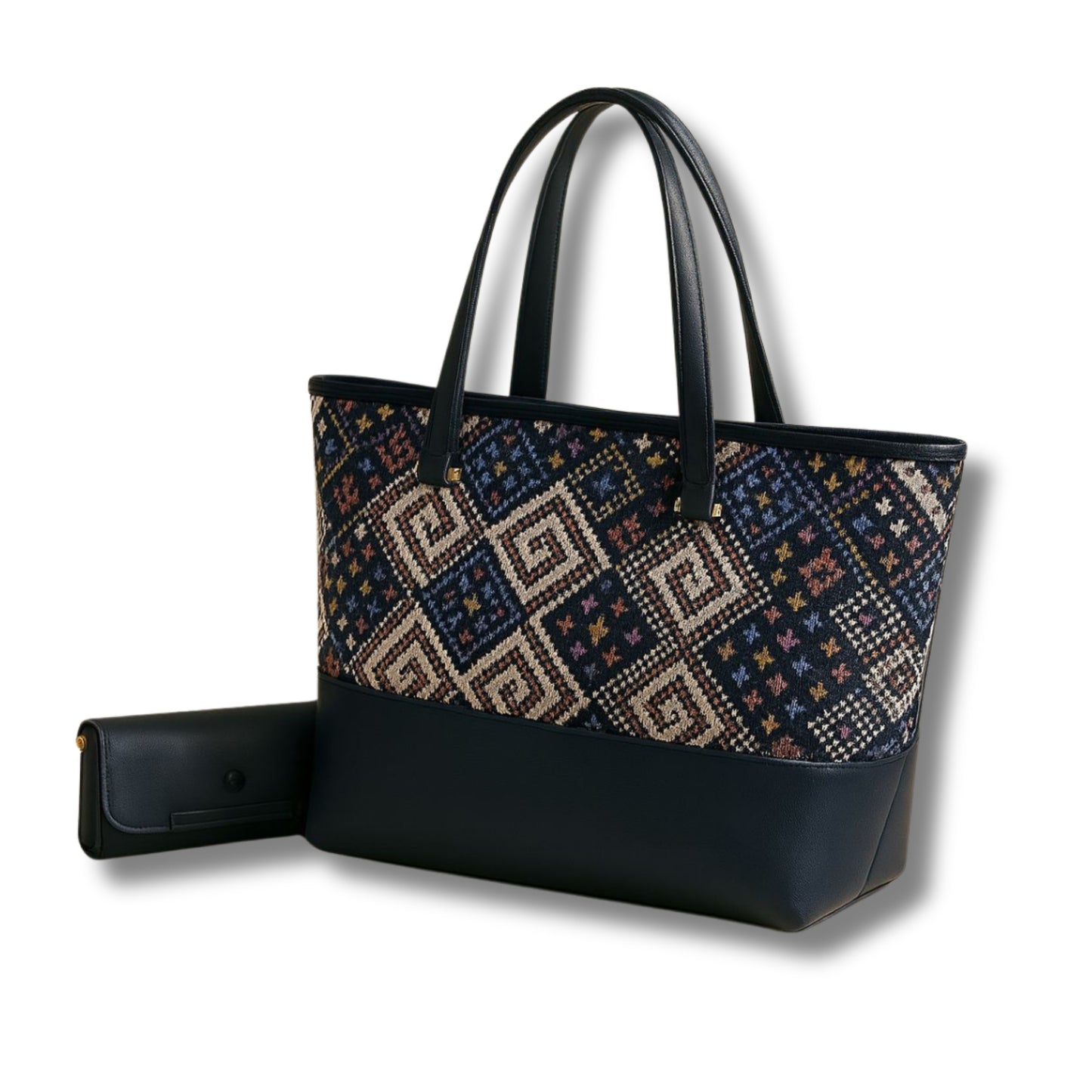 Stylish Tote Bag With Matching Pouch - Geometric & Floral Designs