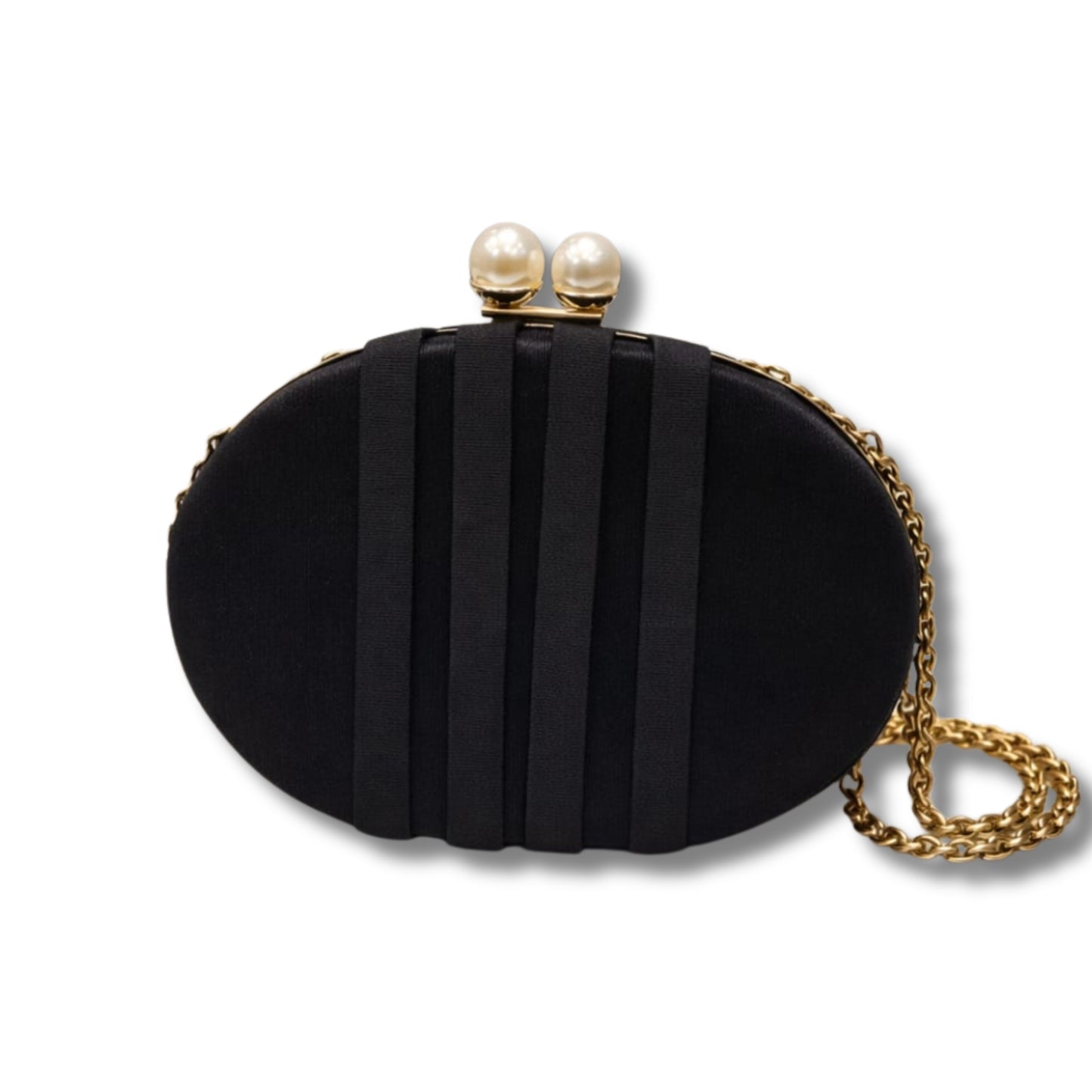 Elegant Velvet Clutch with Pearl Clasp & Gold Chain