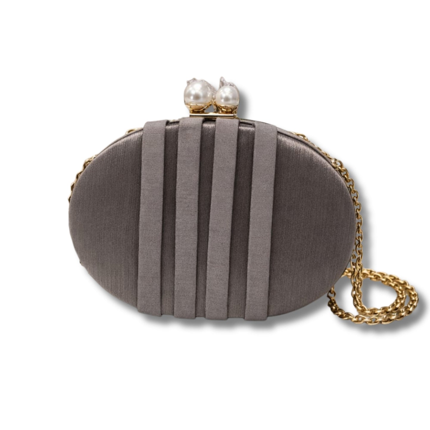 Elegant Velvet Clutch with Pearl Clasp & Gold Chain