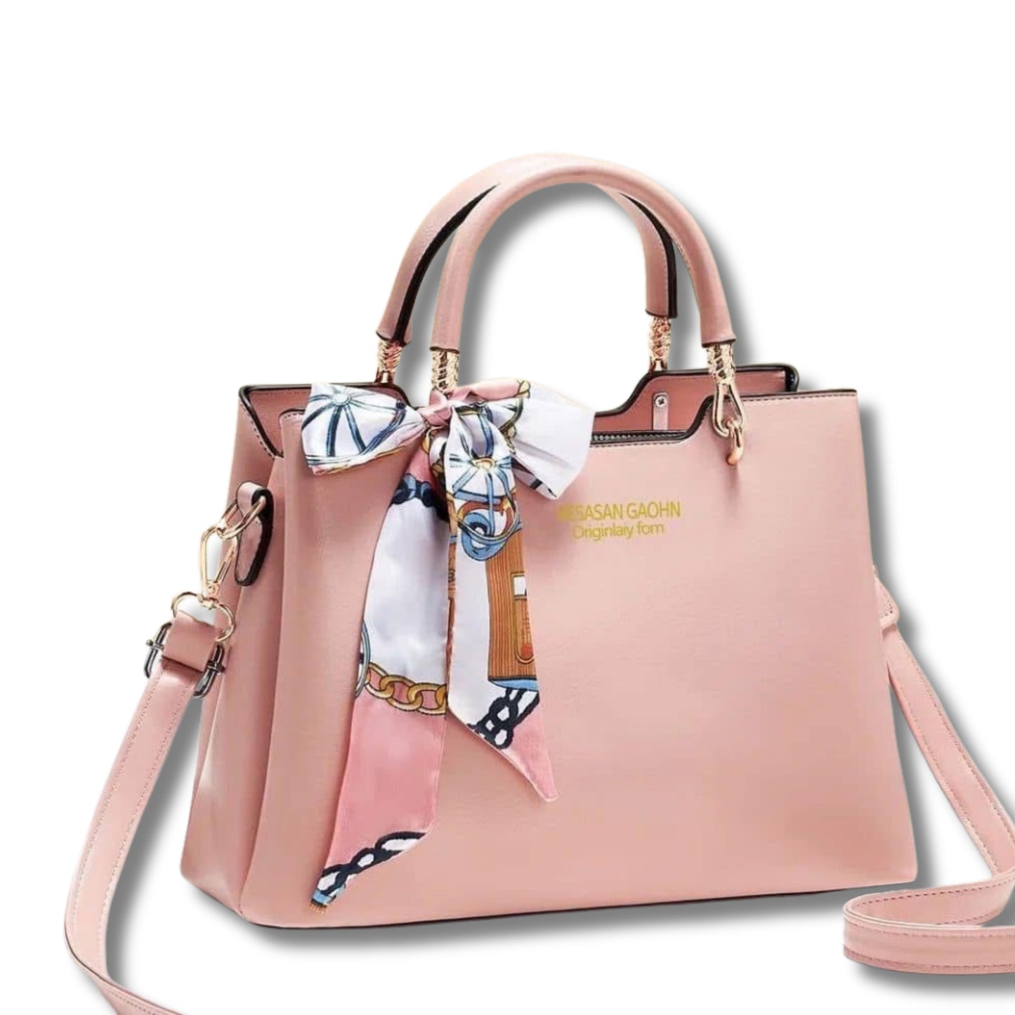 Vesason Longbelt Handbags with Silk Scarf Accents