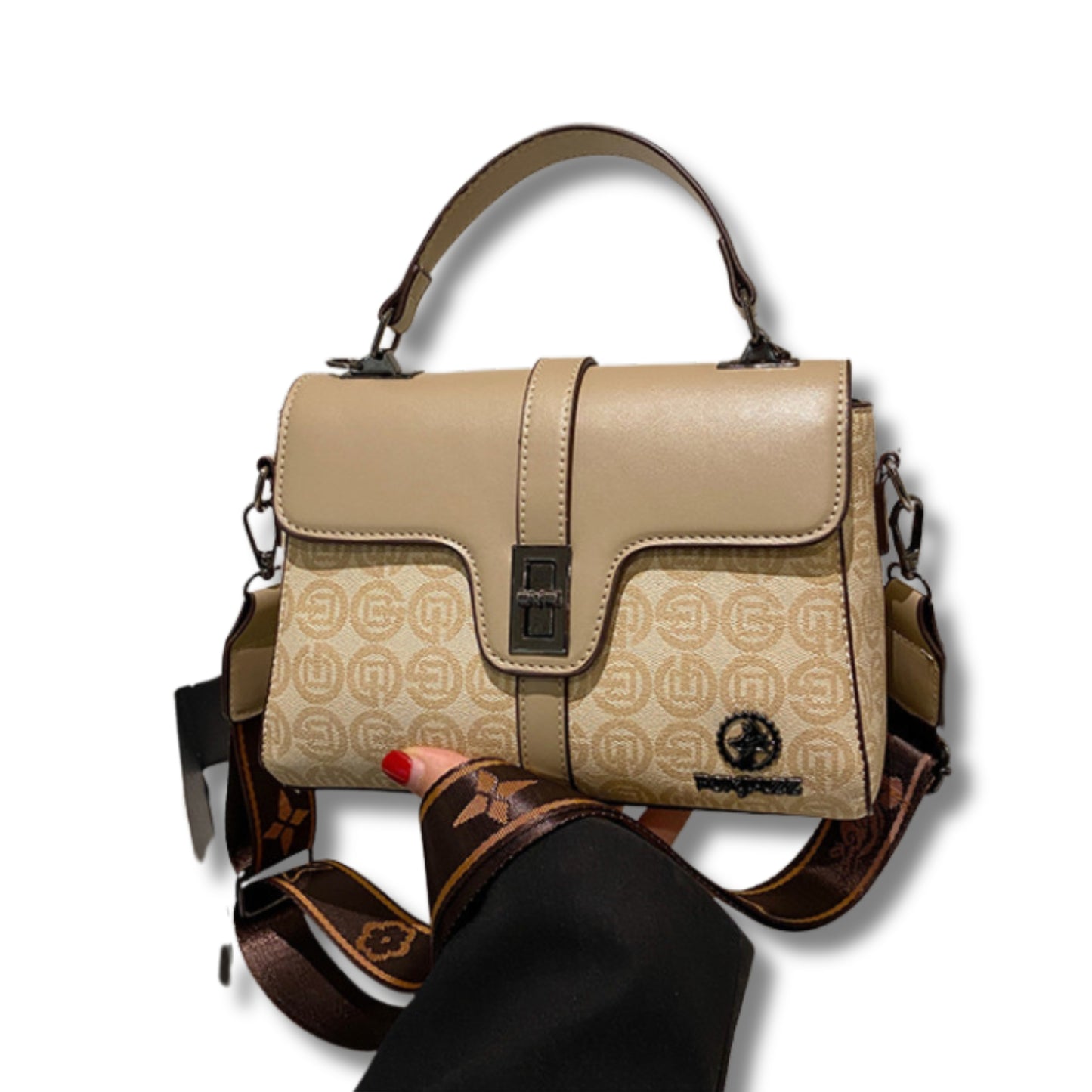 Designer Monogram Satchel Handbag for Women | Top Handle CrossBody Purse with Wide Guitar Strap