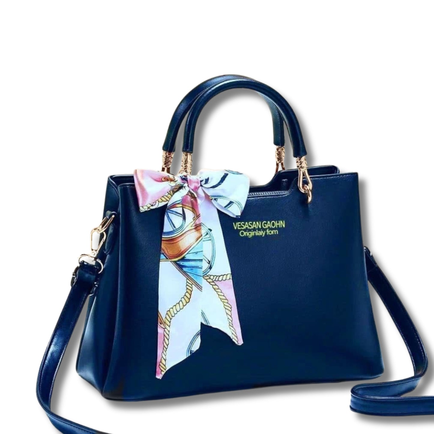 Vesason Longbelt Handbags with Silk Scarf Accents