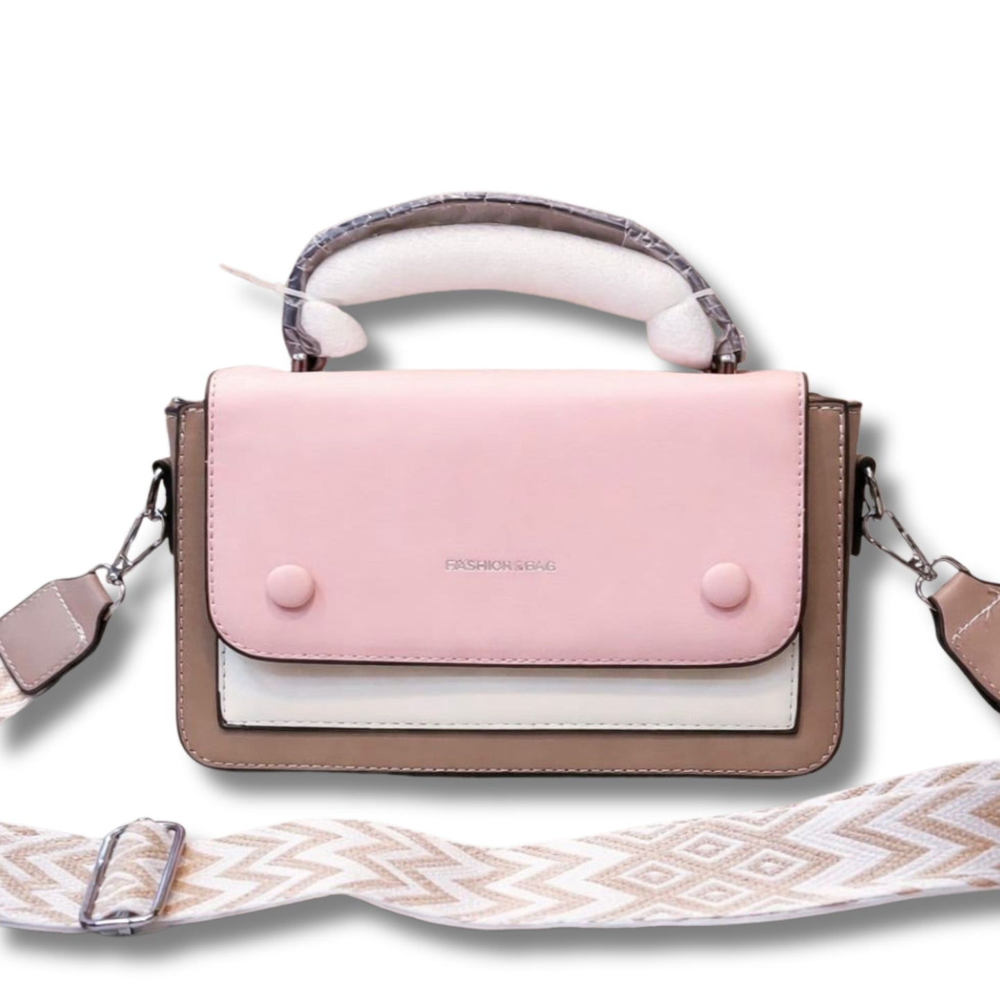 Trendy Color Block Satchel Bags for Women | Top Handle Crossbody Purse with Wide Aztec Strap