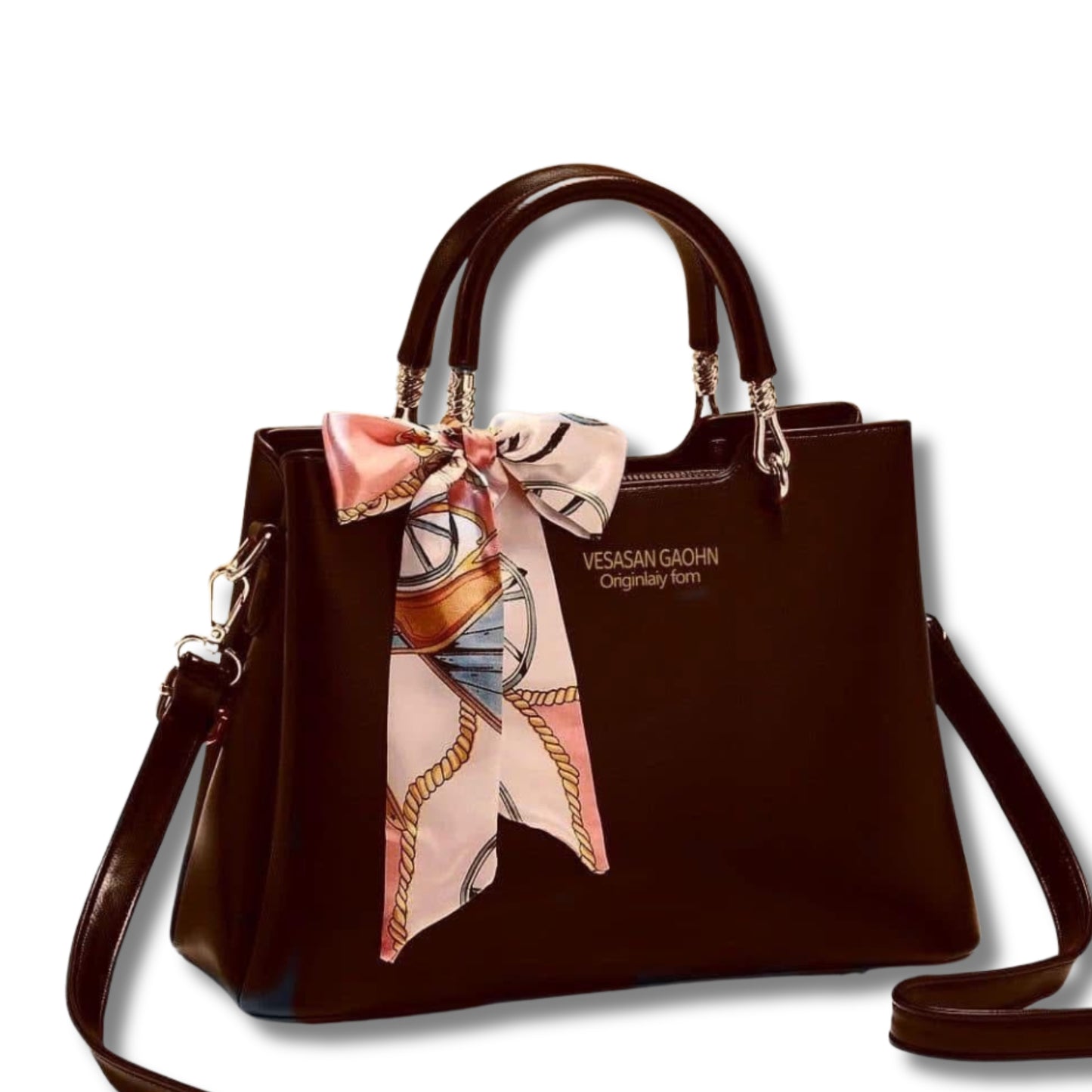 Vesason Longbelt Handbags with Silk Scarf Accents