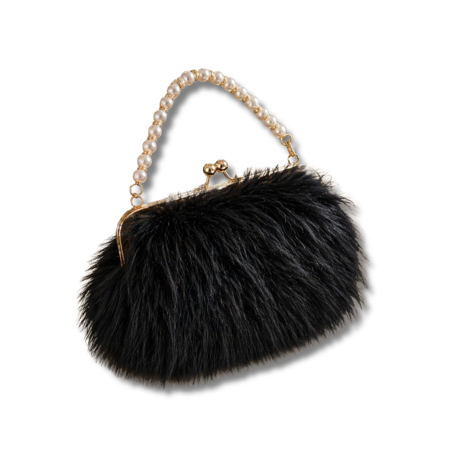 Luxury Faux Fur Pearl Handle Clutch Pouches | Evening Kiss Lock Purses in | Elegant Party Handbags for Women