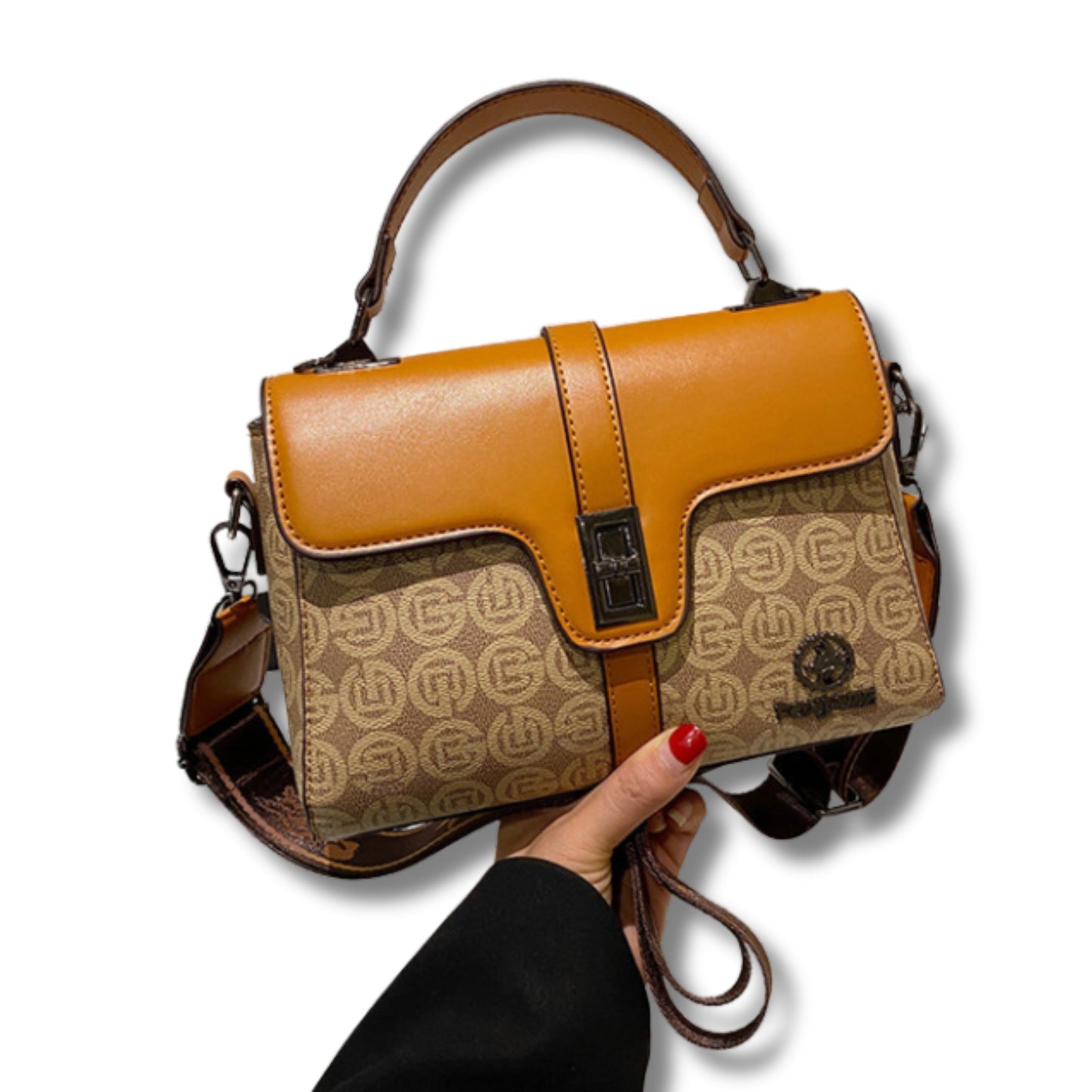 Designer Monogram Satchel Handbag for Women | Top Handle CrossBody Purse with Wide Guitar Strap