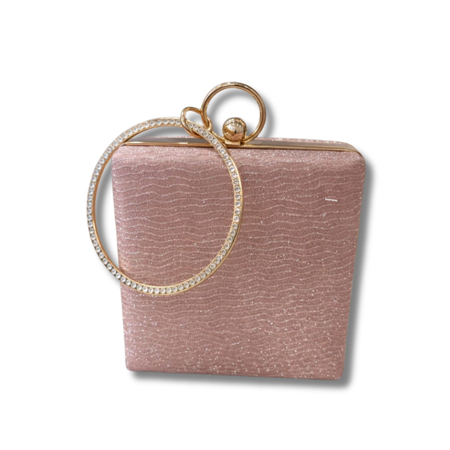 Rhinestone Ring Handle Glitter Box Clutch | Evening Party Purse for Bridal & Wedding