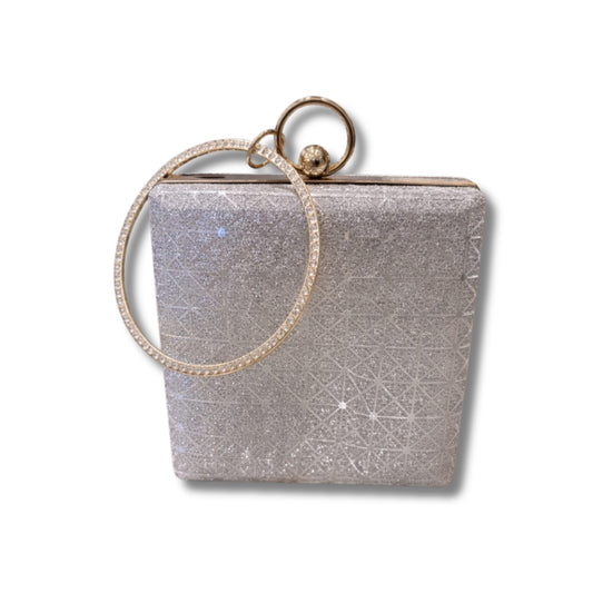 Rhinestone Ring Handle Glitter Box Clutch | Evening Party Purse for Bridal & Wedding