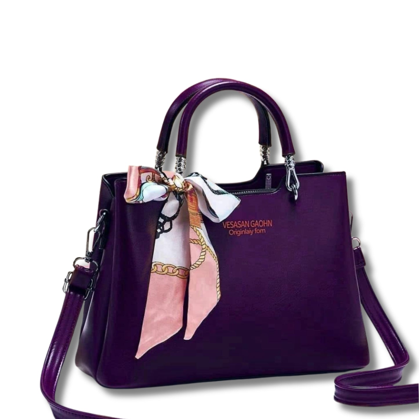 Vesason Longbelt Handbags with Silk Scarf Accents