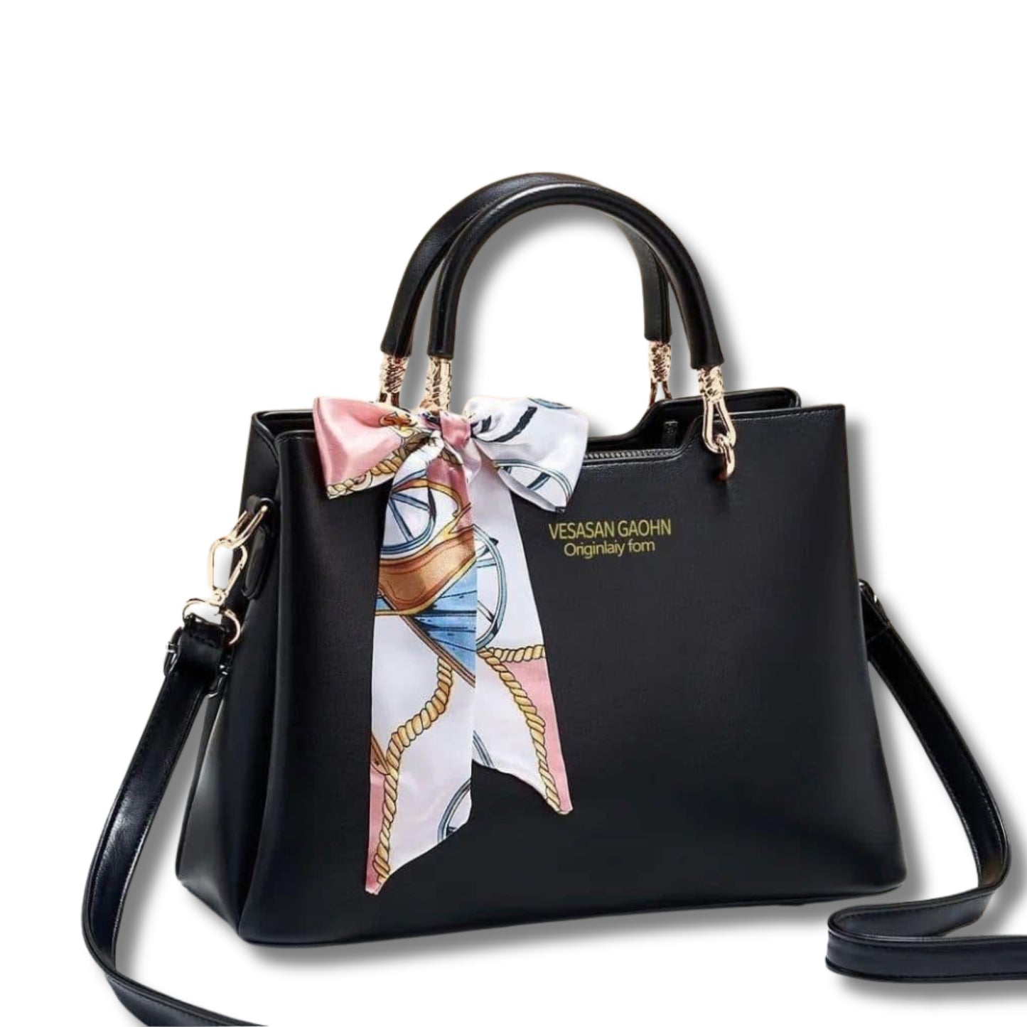 Vesason Longbelt Handbags with Silk Scarf Accents