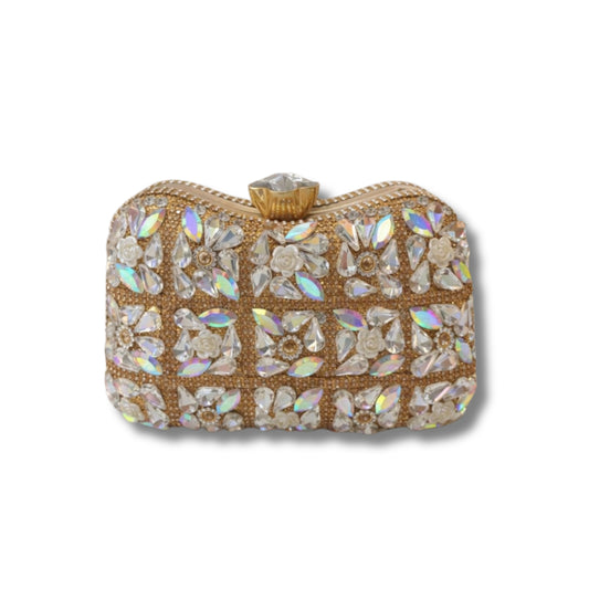 Golden Floral Clutch with Gemstone