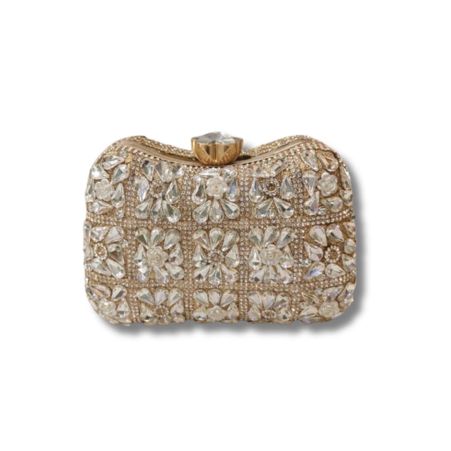 Golden Floral Clutch with Gemstone