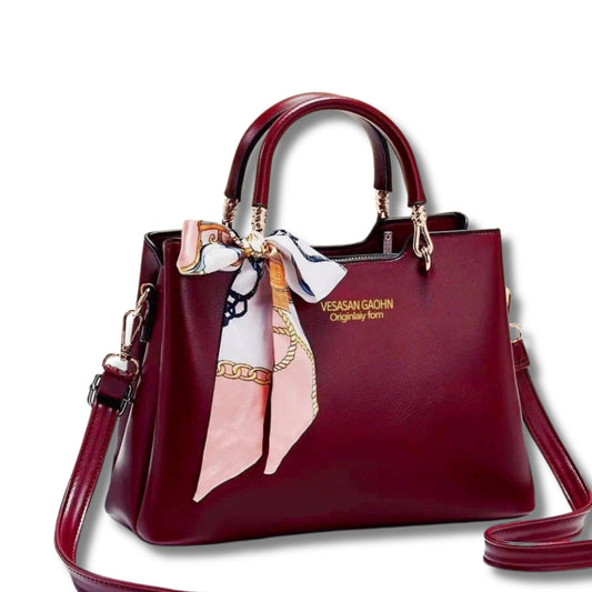 Vesason Longbelt Handbags with Silk Scarf Accents
