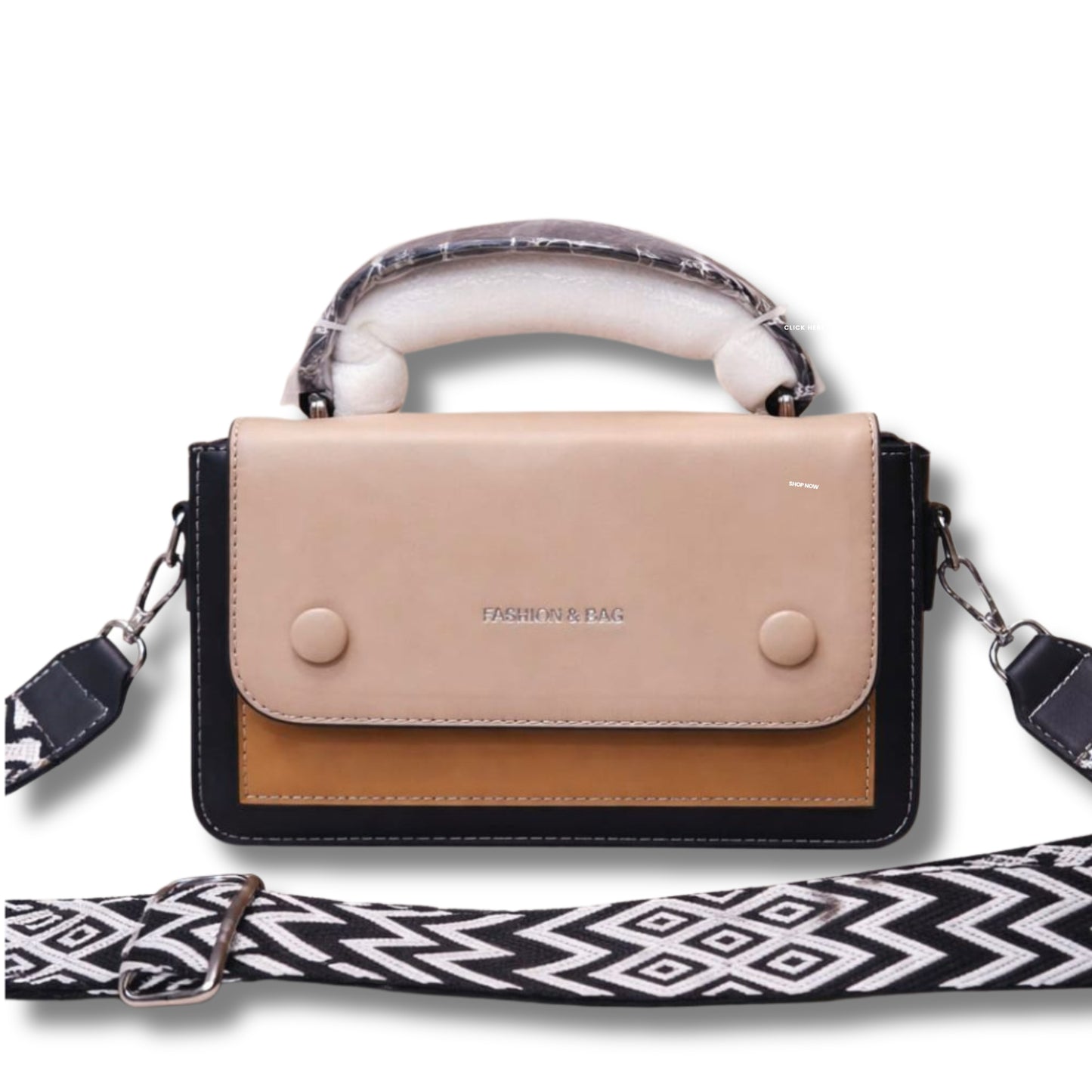 Trendy Color Block Satchel Bags for Women | Top Handle Crossbody Purse with Wide Aztec Strap